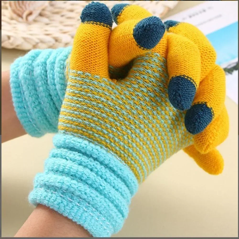 Colorful Knit Gloves with Orange Tips